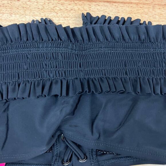 Xhilaration Juniors' Black Smocked Lace-Up Bikini Top - Size Small - NWT - Picture 6 of 7